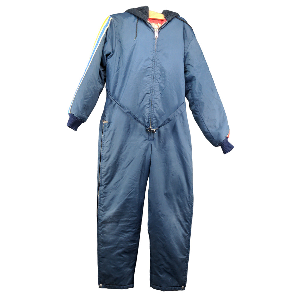 UPC Womens Snowsuit Blue XL Zip Front Hooded Long Sleeve Insulated Vintage
